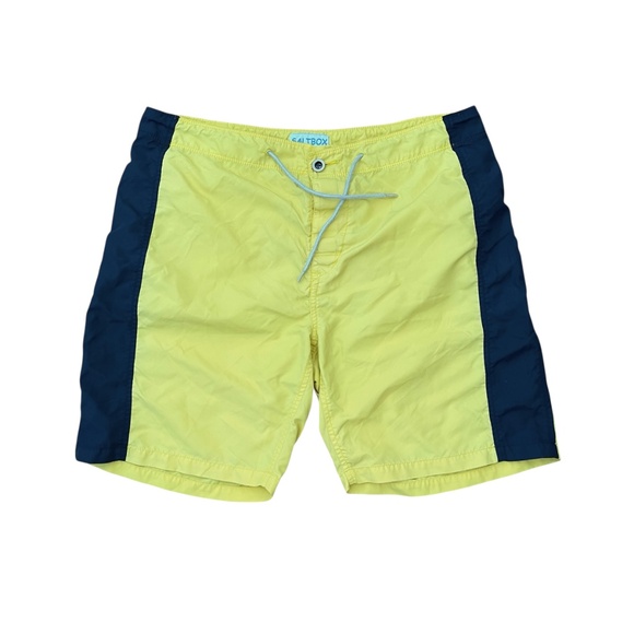 SALTBOX Yellow Navy Colorblock Swim Trunks XL Beach Board Shorts - Picture 2 of 8